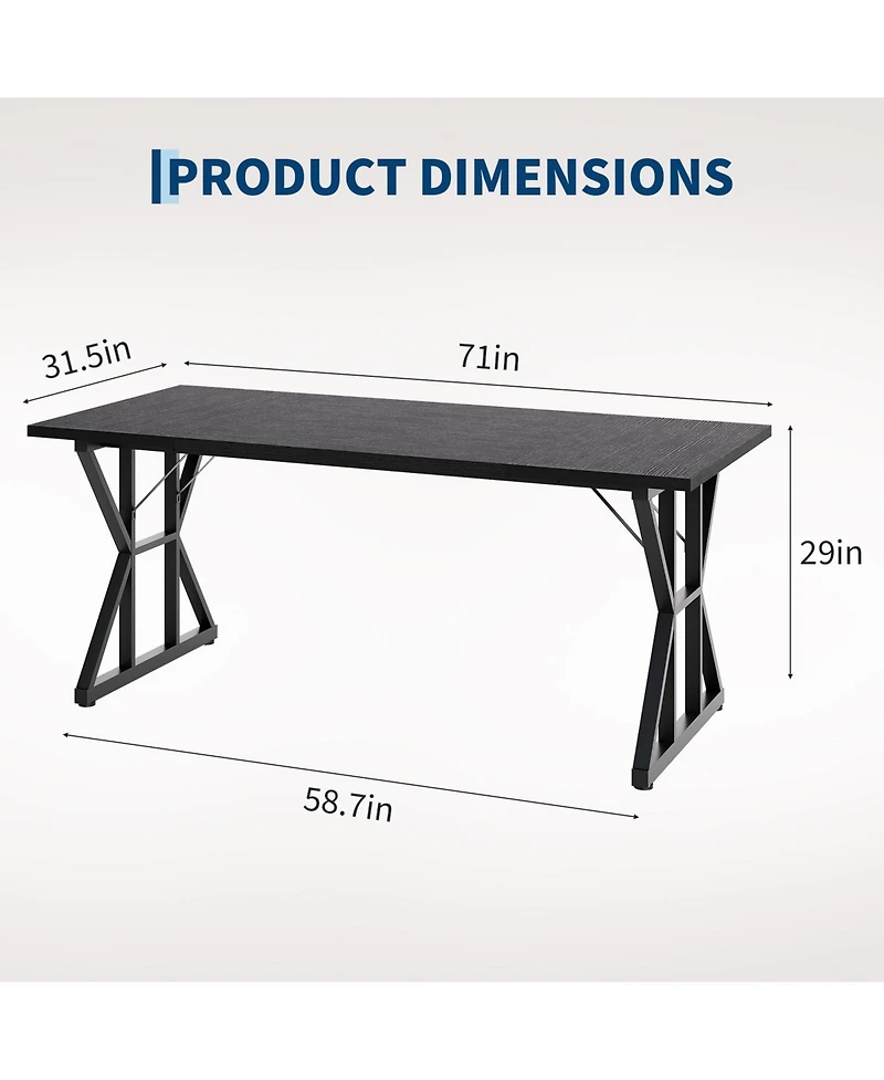 gaomon 71-in Modern Industrial Dining Table for 4-6 People Rectangular Kitchen Table with Waterproof Wood Top and Robust Metal Frame for Home Office