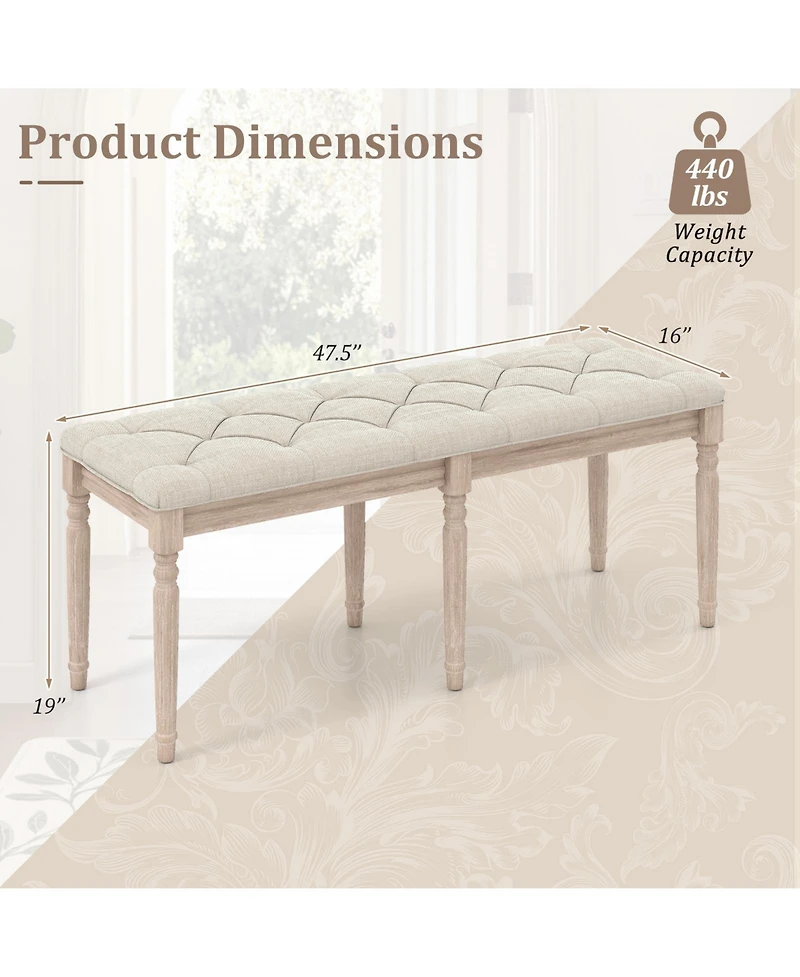 Costway 47.5" End of Bed Bench with Tufted Decoration and Antiqued Legs for Living Room