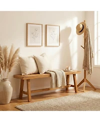 Costway 63 Inch Solid Wood Bench, Rustic Farmhouse Narrow Bench for up to 3 People
