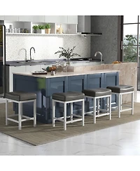 Gouun Set of 2 Saddle Counter Stools with Linen Cushion and Rubberwood Frame
