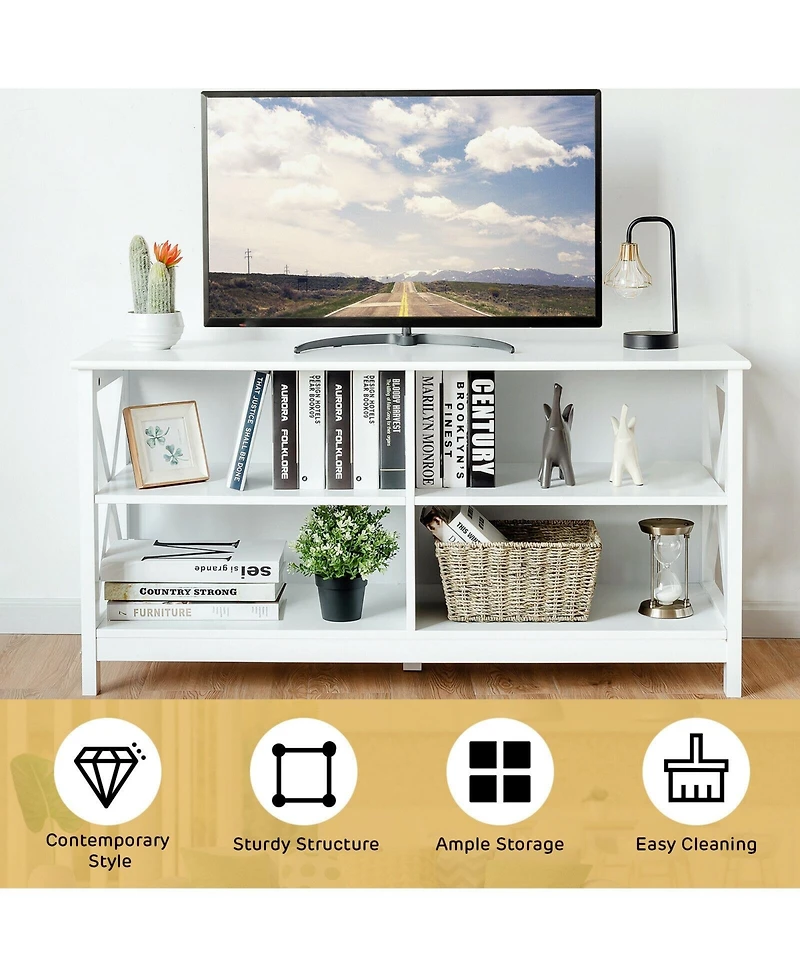 Gouun 47 Inch Tv Stand for 55 Inch Screens 4-Shelf X-Frame with Anti-Tip Strap