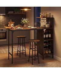 Costway 3 Piece Bar Table and Chairs Set Industrial Pub Stools with Bottle Wine Rack