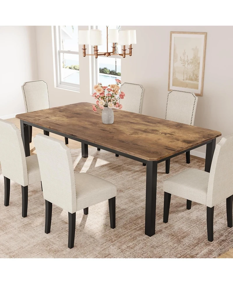 homfan 70.8" Industrial Dining Table for 6-8 – Sturdy Metal Frame, Multi-Use for Dining Room and Office