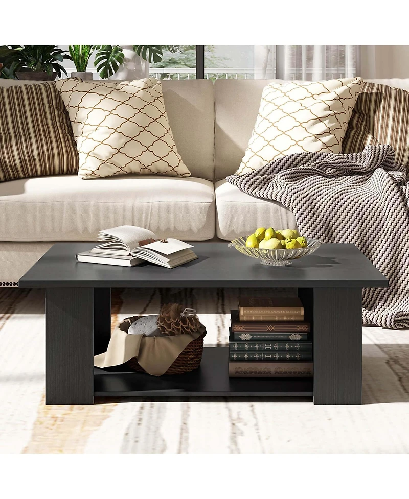 Costway Coffee Table 2-Tier Modern Center Cocktail with Storage Shelf for Living Room
