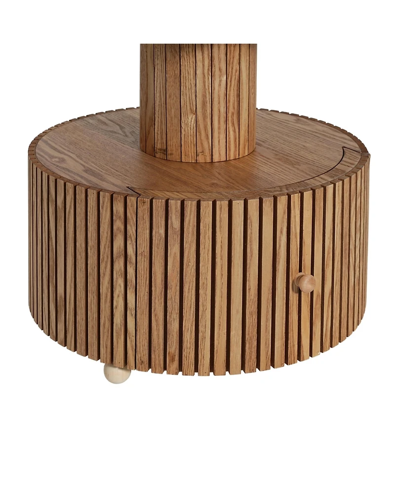 Flynama Four-Leaf Clover Side Table with Drawer, Stone Texture Top Wood-Grain Base Accent Table