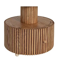 Flynama Four-Leaf Clover Side Table with Drawer, Stone Texture Top Wood-Grain Base Accent Table