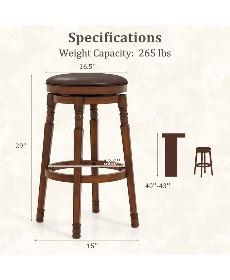 Gouun Set of 2 Swivel Counter Height Bar Stools with Pu Leather Padded Seat