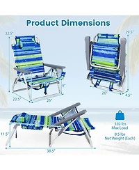 Gouun Set of 2 Portable Folding Backpack Beach Recliner Chairs with 5-Position Back