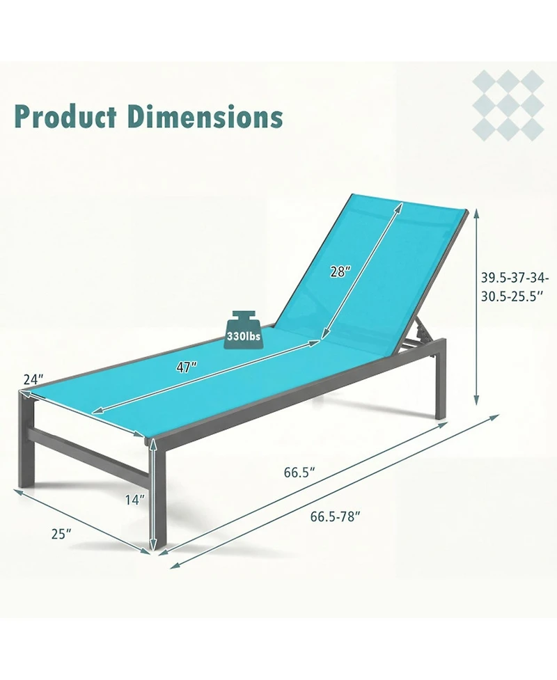 Gouun 6-Position Outdoor Chaise Lounge Chair with Rustproof Aluminium Frame