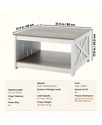 Slickblue Farmhouse Square Coffee Table with Open Storage Compartment