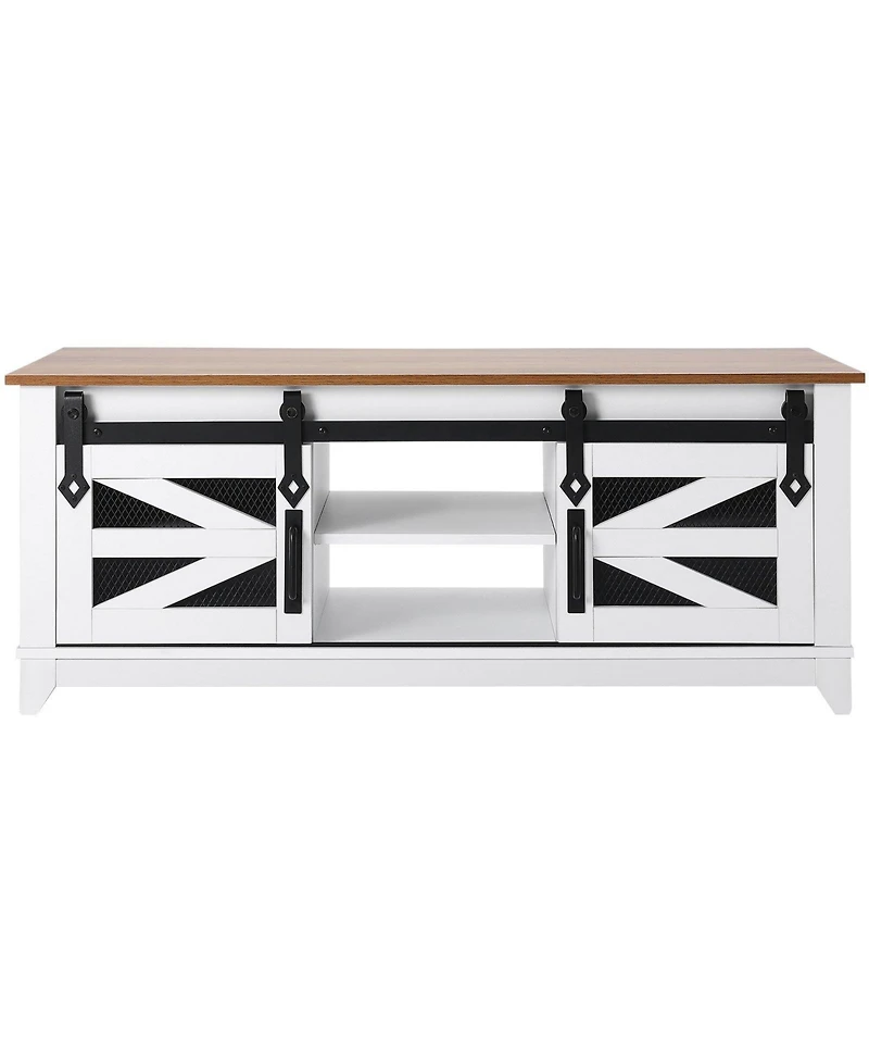 Slickblue Farmhouse Coffee Table with Sliding Barn Doors and Shelves