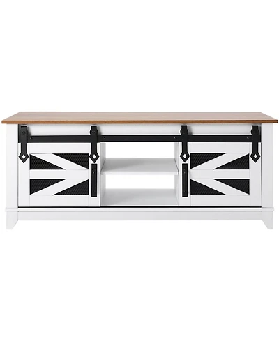 Slickblue Farmhouse Coffee Table with Sliding Barn Doors and Shelves