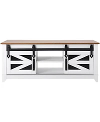 Slickblue Farmhouse Coffee Table with Sliding Barn Doors and Shelves
