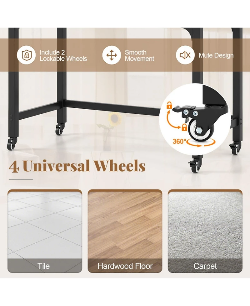 Gouun 48 Inch Rolling Computer Desk with Heavy-Duty Metal Frame and 4 Casters