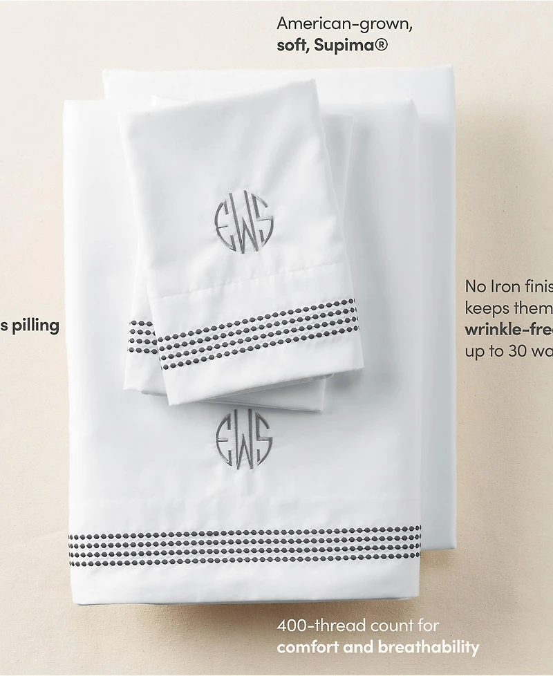 Lands' End Supima Cotton No Iron Sateen Embroidered Pillowcases