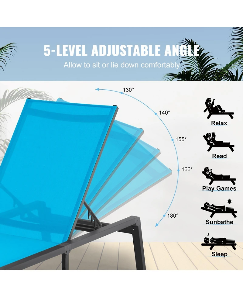 Sugift 2-Piece Aluminum Outdoor Chaise Lounge Chairs with 5-Position Adjustable Folding Recliner