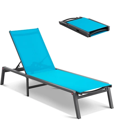 Sugift 2-Piece Aluminum Outdoor Chaise Lounge Chairs with 5-Position Adjustable Folding Recliner