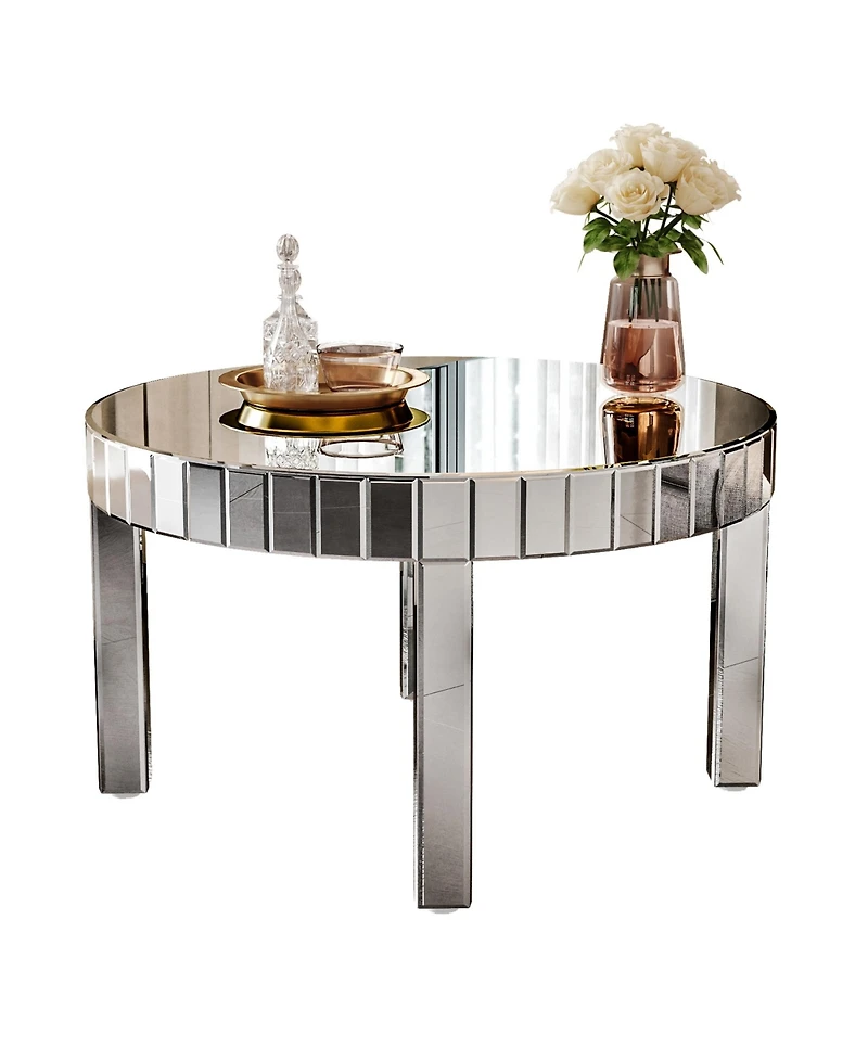 Flynama 31.5 Inch Round Fluted Mirror Coffee Table
