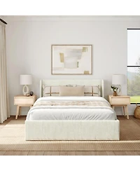 Plank+Beam Modern Upholstered Bed,Cream