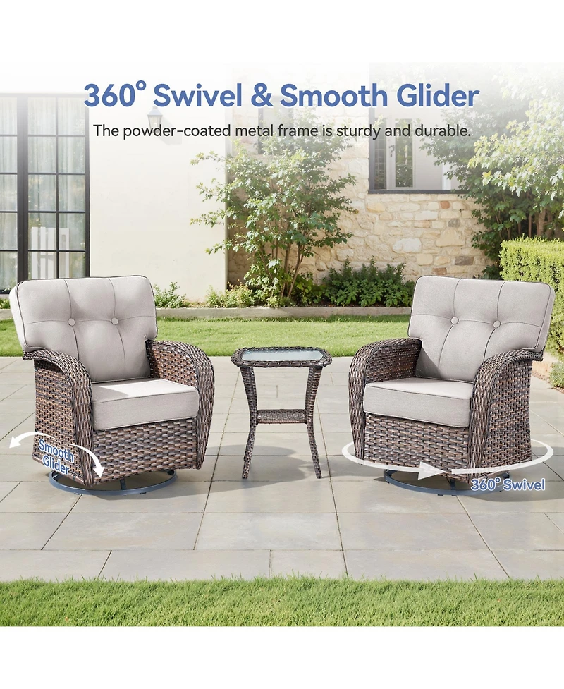 Pocassy 5Piece Patio Furniture Set, Outdoor Wicker Sofa Couch, Swivel Rocking Chairs, Ottomans, 5in Thick Cushions, All-Weather Conversation Set