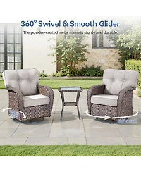 Pocassy 5Piece Patio Furniture Set, Outdoor Wicker Sofa Couch, Swivel Rocking Chairs, Ottomans, 5in Thick Cushions, All-Weather Conversation Set