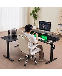 Slickblue L Shaped Adjustable Height Gaming Desk with Led Light Strip