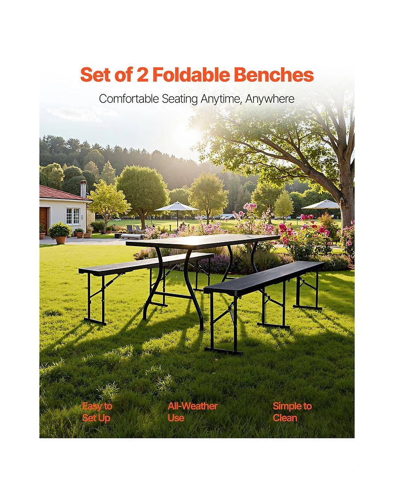 Sugift 2-Pack 6 ft Portable Folding Bench with Hdpe Seat and 2 Carry Bags for Outdoor Picnic Camping