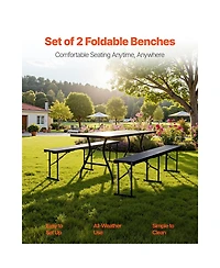 Sugift 2-Pack 6 ft Portable Folding Bench with Hdpe Seat and 2 Carry Bags for Outdoor Picnic Camping