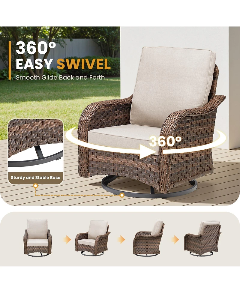 Pocassy 2 Pieces Outdoor Swivel Rocker Chair Set of 2, 360 Degree Rattan Wicker Chairs Patio Bistro