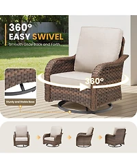 Pocassy 2 Pieces Outdoor Swivel Rocker Chair Set of 2, 360 Degree Rattan Wicker Chairs Patio Bistro