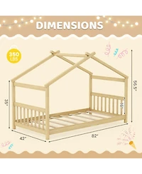 Sugift Twin Size Wooden House Bed with Roof