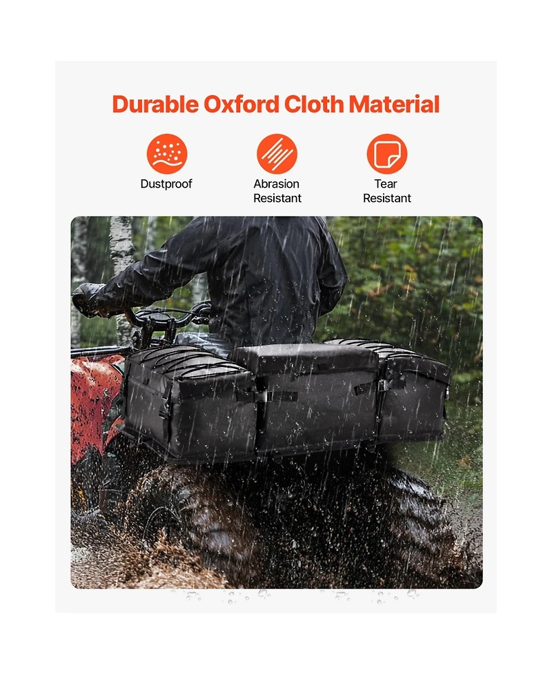 Sugift 50L Atv Rear Cargo Storage Bag with Sponge Seat Cushion Bottle Holder 600D Oxford Cloth