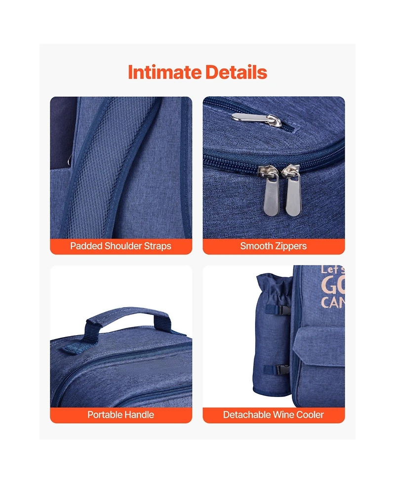 Sugift 4 Person Picnic Backpack with Insulated Cooler Detachable Bottle Holder Blanket Plates Cutlery Set