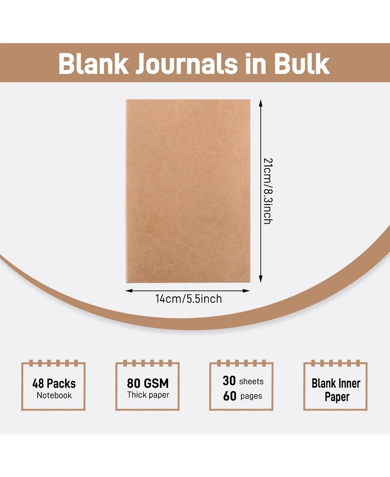 Danrong 48 Pack Blank Journals Bulk Travel Office Soft Cover Notebooks 80gsm Paper