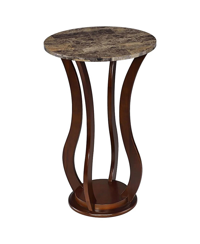 Flynama Round Accent Table with Faux Marble Top, Rubberwood and Mdf Pedestal Side Table, 28.5"H