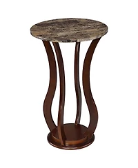 Flynama Round Accent Table with Faux Marble Top, Rubberwood and Mdf Pedestal Side Table, 28.5"H