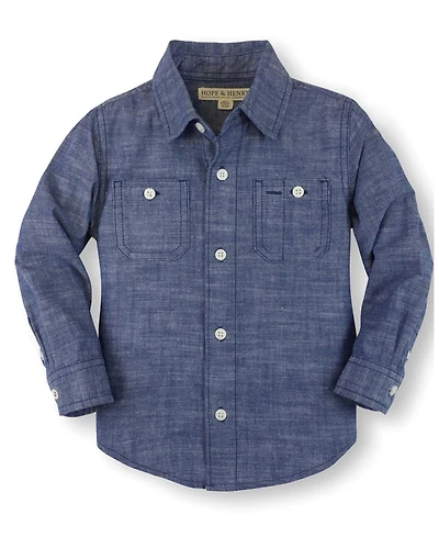 Hope & Henry Little and Big Boy's (S-xl)Organic Long Sleeve Chambray Shirt