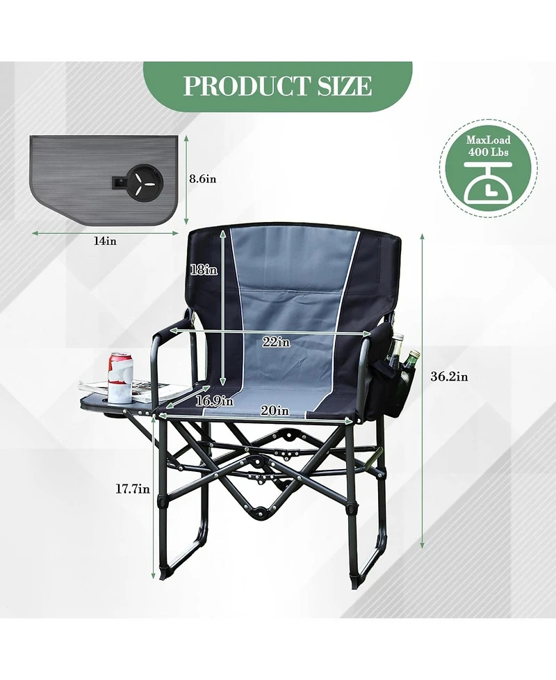 GarveeLife Folding Aluminum Director Chair 400 lbs Capacity Camping Chairs