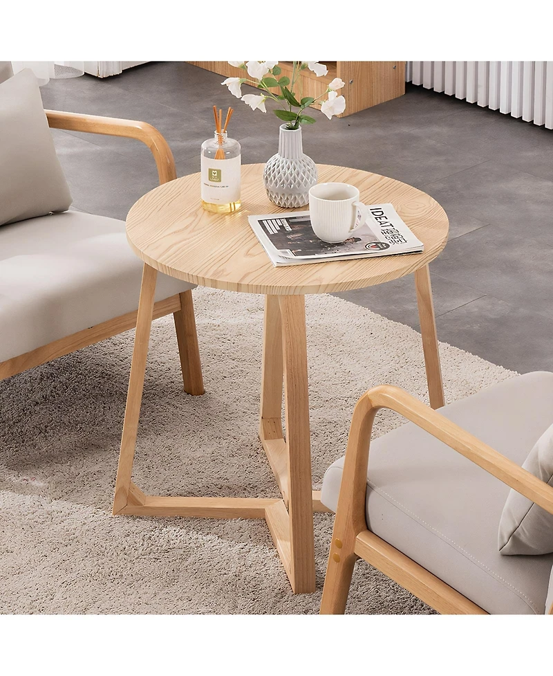Flynama 24 Inch Mid Century Modern Solid Wood Round End Table