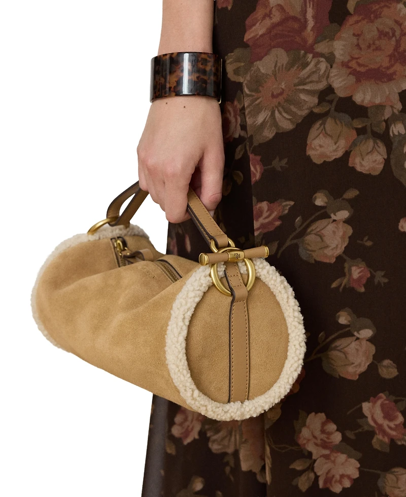 Lauren Ralph Lauren Shearling-Trim Small Blaike Barrel Bag