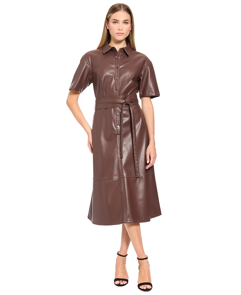 Luxely Women's Faux Leather Short-Sleeve Midi Dress