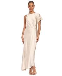 Luxely Women's Satin Asymmetrical Short-Sleeve Dress