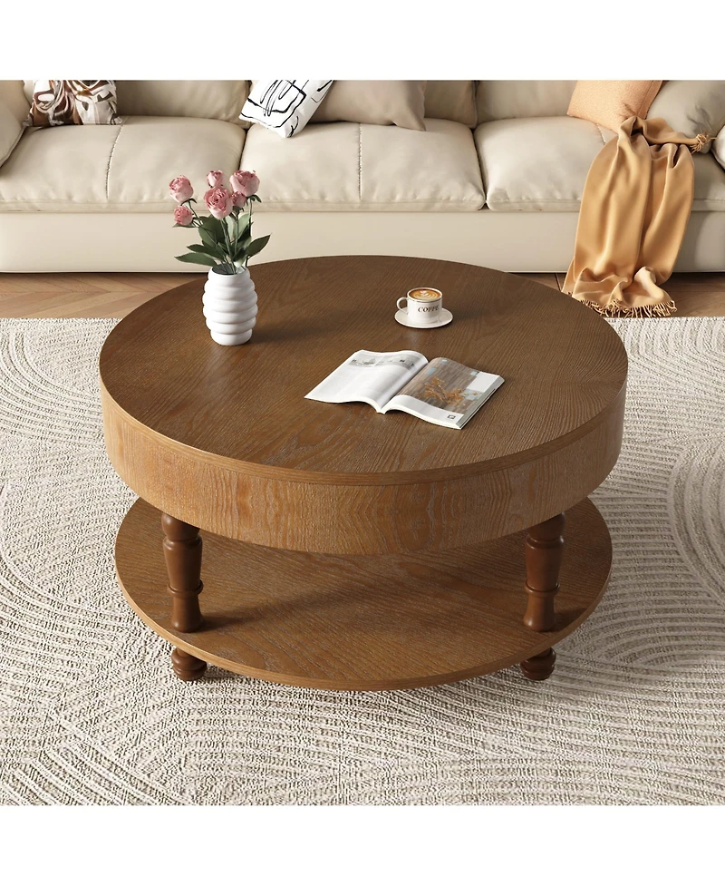 Flynama 31.5" Round Flip-Top Coffee Table with Dual Storage