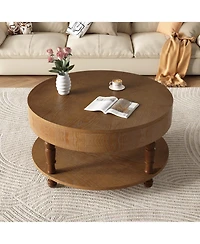 Flynama 31.5" Round Flip-Top Coffee Table with Dual Storage