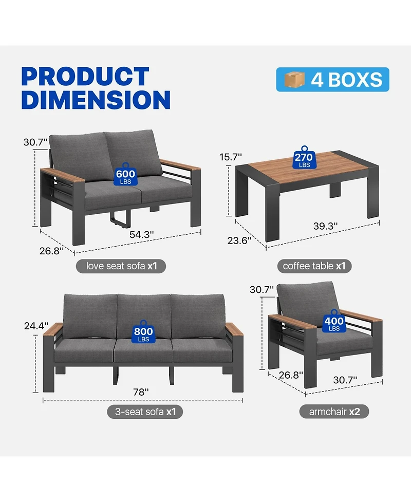 Aoxun 5-Piece Modern Patio Sofa Set C Relax Style Outdoors