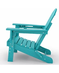 homfan Set of 2 Folding Adirondack Chairs with Side Table, All-Weather Hdpe, Cup Holder