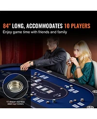 Slickblue 84in Oval Foldable Poker Table for 10 Players with Stainless Cup Holders