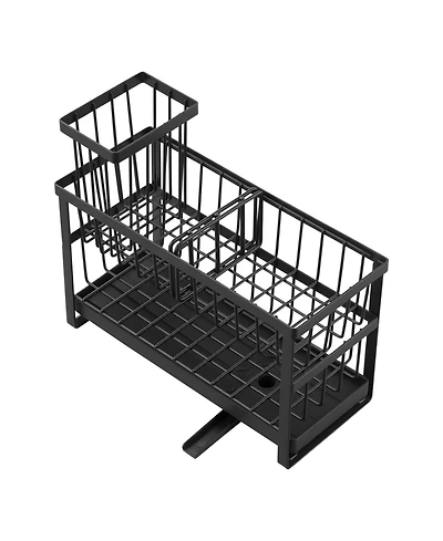 Sugift 2-Tier Kitchen Sink Caddy Organizer with Brush Holder Divider and Rotatable Drainage Spout