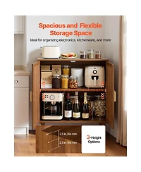 Sugift Rattan Storage Cabinet with 2 Magnetic Doors Adjustable Shelves Wooden Legs and Power Cord Hole
