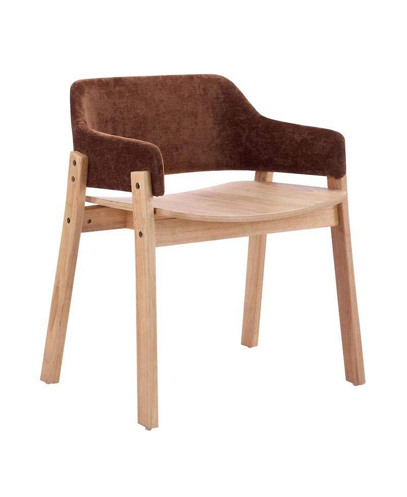 Flynama Set of 2 Fabric Arm Dining Chairs, Natural Rubberwood Frame Farmhouse Accent Chairs